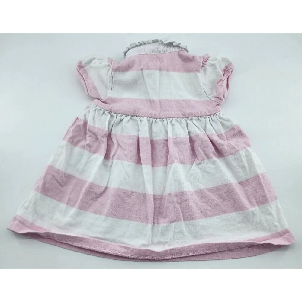 Ralph Lauren Baby Girl Short Sleeve Collared Polo Dress Pink/White Striped Sz 9M